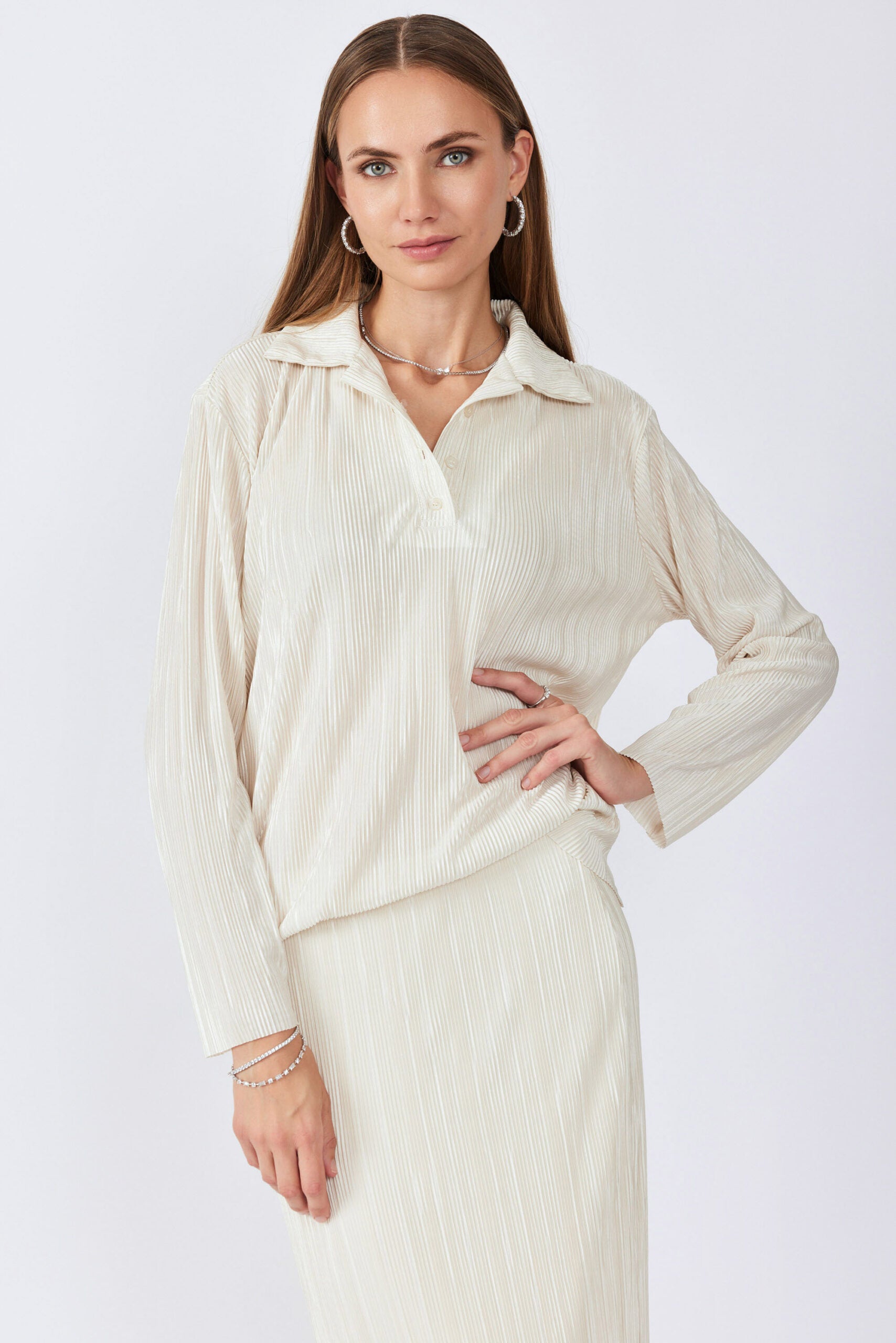 חולצת פולו פליסה שרוול ארוך