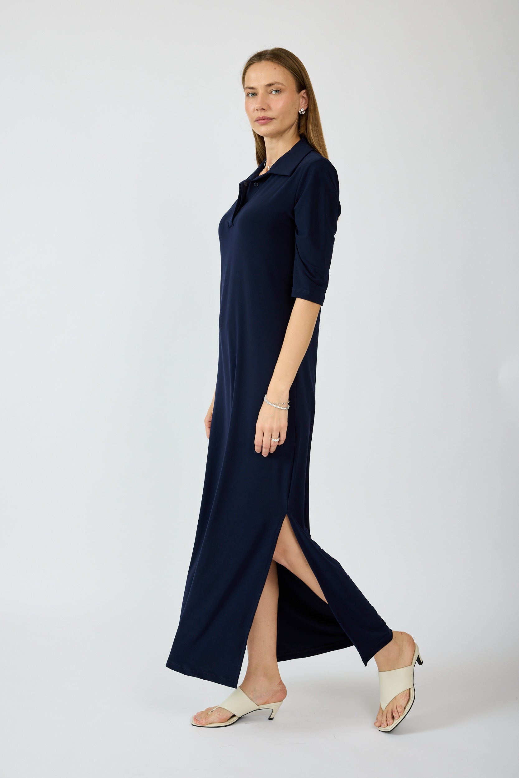 שמלת פולו נאון מקסי + שסע כפתורים נסתרים